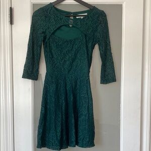 Almost Famous Green Fit and Flare Dress with 3/4 Sleeves